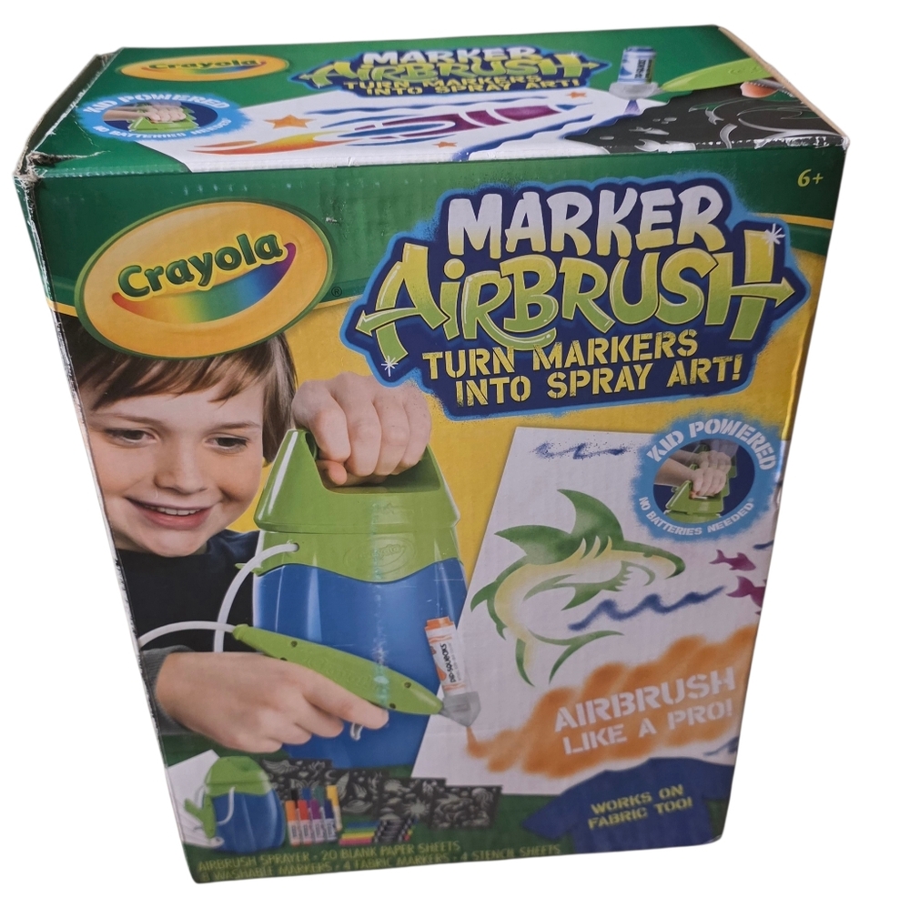 Crayola Marker Airbrush Kit  Works Great! Includes 9 Markers & Stencils Gift Toy
